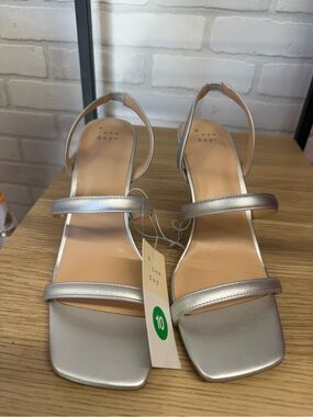 a new day Silver Three-Strap Low Block Heel Sandals